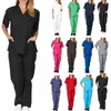 europeo e americano nuovo colore solido tasca con scollo a V uniforme da lavoro infermieristica abbigliamento protettivo uniforme da infermiera vestito a due pezzi G8aS #