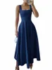 zanzea Sexy Strap Tank Dres Women Fi Square Collar Maxi Sundr Vintage Satin Waisted Dr Summer Holiday Party Robe C9CL#