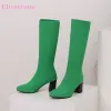 Stövlar 2023 Ny vintermogen Green Rose Women Knee High Boots Hot Round Toe High Heels Lady Formal Shoes Plus Big Size 12 43 46 48