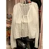 Femme T-shirt Été Mince Bow Couleur Solide Court Mince Femmes Cardigan Coréen Fi Casual Sun Protecti 2024 Top Femmes Vêtements m3qr #