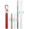 Drinking Straws Eco-friendly Reusable 304 Stainless Steel Metal Straw With Clean Brush Collapsible Portable Carry Set