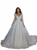 elegant Princ Scoop Wedding Dres 2024 Ball Gown Beading Pearls Embroidery Lace Full Sleeves Bride Gown Vestido De Noiva J2is#