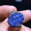 Cluster Rings Natural Blue Rutilated Dumortierite Quartz Adjustable Ring 12.7/10mm Big Oval Woman Men Jewelry AAAAAAA