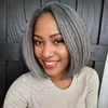 BOB WIG Human Hair 13x4 Frontale Wig 150 Densità Glueless Prenuciata con peli di bambini dritti Wigs Bob per donne nere Colore grigio 12 pollici