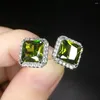 Oorknopjes Vierkant Groene Edelstenen Agaat Smaragd Kristal Zirkoon Diamanten Voor Vrouwen 18K Wit Goud Gevuld Sieraden Accessoires