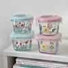 Storage Bottles Ins Floral Print Food Container Mini Glass Sealed Bowl Lunch Box Supplement Seal Leak Proof Fresh-keeping