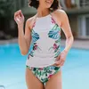 Maillots de bain pour femmes Filles Summer Beachwear Deux pièces Ensemble Débardeur Femmes Couvrant le ventre Fleur Imprimer Split Sexy Bikinis XXL