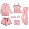Rem sömnkläder pyjamas kvinnor 7 stycken rosa pyjamas sätter satin siden underkläder hemkläder set pijamas för kvinna 240326