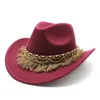 Baretten Britse stijl riem zachte vilten hoed voor mannen en vrouwen Top platte rand gentleman wollen jazz western cowboy