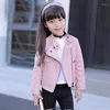 Jackor 2024 Spring Autumn Kids Short Coat Pu Leather Zipper Jacket för flickor 3-12 år Fashion Red Black Pink Children Clothing XMP35