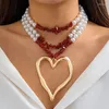 Collana girocollo Collana con pendente a cuore grande Catena da donna Ragazze Placcatura in oro e argento Gioielli di moda Regalo per feste Stile 2024 HN24529