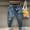 Gescheurde Jeans Mannen Donkergrijs Stretch Capri Broek Distred Casual Harembroek Hip Hop Patched Enkellange Broek Jeans Merk 06ra #