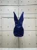 Robe femme col en v bleu sequin gilet moulante mini robe