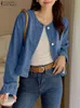 Casual O Neck Lg Sleeve Solid Outwear Primavera Elegante Butts Down Denim Blu Cappotti Chaqueta ZANZEA Donna Fi Jeans Giubbotti M2cb #