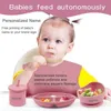 Tasses Vaisselle Ustensiles 8 pièces/ensemble bébé Silicone ventouse bol assiette tasse bavoirs cuillère fourchette ensemble nom personnalisé rond assiette à manger enfants plat d'alimentation sans BPA 240329