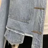 Autumn Denim Jacket kvinnor vintage Slim LG Sleeve Gold Butts Single Breasted Short Coat Female Jean Jacket Ytterkläder W6yp#