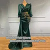 Bridalaffair Green Satin Evening Dres Dubai Arabiska formella promfestklänningar med guldspets LG -ärmar 2022 Kändis Dr L23H#