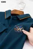 Kubro Mens Wysokiej jakości haftowa marka Plaid Long Rleeve koszulka 2023 Winter Koreańska wersja Slim Fit Top 240328