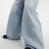 2024 azul perna larga calças de brim das mulheres dos homens calças de rua alta