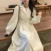 Robes décontractées OCEANLOVE Corduroy Femmes Automne Hiver Mode Coréenne Robes Mujer Simple Boutonnage Solide Douce Longue Robe Rétro