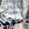 Frühling Herbst Casual Carto Stickerei Gestreiften Kapuzenpullover Frauen Süße Strickjacke Mantel Japanische Mädchen Lose Strickwaren 05fm #