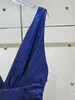 Robe femme col en v bleu sequin gilet moulante mini robe