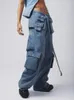 Kvinnors jeans Weekeep Chic Multi-Pocket Patchwork Baggy Streetwear Y2K Loose Low Rise Cargo Denim Pants Korean Style Harajuku Mamma