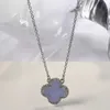 Designer Brand Van High Edition Purple Chalcedony Necklace Lucky Four Leaf Grass Glod Thicked Platinum Plated Small Style Design Sweet With Logo