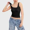 Camisetas sin mangas para mujer, Tops en capas con encaje, cuello redondo, sin mangas, tejido acanalado, camiseta sin mangas corta informal cuadrada para mujer