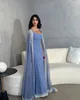 OISSLEC luksusowy niebieski syrena dubai wieczorowe dres z rękawami peleryn szałwia elegancka elegancka arabskie kobiety weselne sukienki