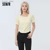 T-shirt Femme Semir 2024 T-shirt Femme Court Slim Doux et Cool Petit Homme Manches Longues Style National T-shirts Top pour femmes24329