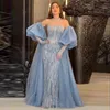 shar Said Luxury Dubai Blue Mermaid Evening Dres Puff Sleeve Strapl Arabic Formal Gowns for Women Wedding Party SS366 B3Dr#