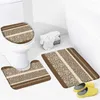 Tappetini da bagno Set di tappetini con stampa leopardata alla moda Marrone Nero Bianco Motivo a strisce Tappeto moderno per la casa Arredamento per il bagno Tappeto antiscivolo Copriwater