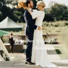 rêve solide crêpe sirène mariage Dr femmes demi-manches col en V Lg robe de mariée balayage train Backl robes novias boda s2Aj #