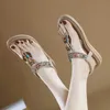 Trendig strass romersk stil flip flop sandaler klack skor för kvinnor komfort sommar sandal kvinnor fenty glider 240228