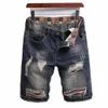 Short en jean à ourlet à carreaux Short en denim rétro avec trous déchirés Patch Design pour hommes Short de rue à jambe droite à taille moyenne W1Aq #
