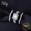 Bröllopsringar Potiy 3st 925 Sterling Silver Halo Wedding Engagement Ring Set för kvinnor 2,9CT Princess Cz Fashion Jewelry 24329