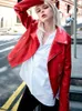 Fitaylor Sonbahar Kış Kadınları Sahte Pu Deri Ceket Sıradan Lady Kırmızı Motosiklet Ceket Vintage Kazeli Kısa Biker Ceket D604#