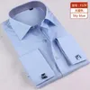 Camisas de vestido masculinas 2024 luxo manga comprida punhos franceses camisa de cor sólida regular clássico formal negócios manguito roupas de festa de trabalho