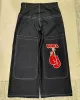 jnco di alta qualità ricamato Hip Hop Y2K jeans larghi Tribal Jeans Gothic Streetwear Harajuku Pantaloni neri Vita gamba larga Pantaloni 92Cf #