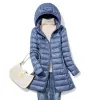 Frauen Daunenjacke LG Ultraleichter dünner Mantel Herbst-Winter-beiläufige Pufferjacke Slim mit Kapuze Parka-Mantel Loose Fit weibliche Kleidung q8sC #