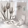 Duschvorhänge Blumen Druck Vorhang Nordic Bad Wasserdichte Anti-Rutsch-Pflanzen Matte Set Zimmer dekorative Teppich Toilette Teppiche