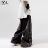 Boucle en métal Conception Jeans Droit Homme High Street Gothique Rétro Baggy Denim Pantalon Mâle Hip Hop Multi Poche Pantalon Large V2XD #