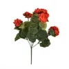 Decoratieve Bloemen Kunstmatige 5 Takken Zijden Doek Plastic Ijzerdraad Geranium Rood Roze Plant Planten Bloem