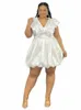 Col en V Plus Size Dres pour femmes volants manches volants taille haute Sweety Mini robes de bal tenues de soirée décontractées 4XL j7pK #