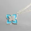 Necklaces Four Leaf Clover Diamond Sapphire Double Chain Sweater Chain 18K Gold Plating Pendant Necklace 90cm