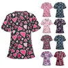 Vrouwen Scrub Top Met V-hals Bloemenprint Scrub Uniformen Verpleegkundige Scrub Tops Voor Vrouwen Korte Mouw Blouse Gezondheidszorg Tuniek A50 38Nz #