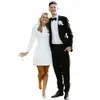 Elegant Short Wedding Dr 2024 LG Sleeve O-hals Satin Butts dragkedja tillbaka enkel brudklänning ovanför knä vestidos de noiva w91l#