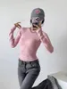 Women's T Shirts Women Crew Neck Long Sleeve Slim Top Without Edge Trimming