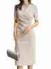 zanzea Summer V Neck Short Sleeve OL Work Slim Dr Elegant Women Sundr Robe Femme Casual Solid Bodycorn Knee-length Vestido v7pD#